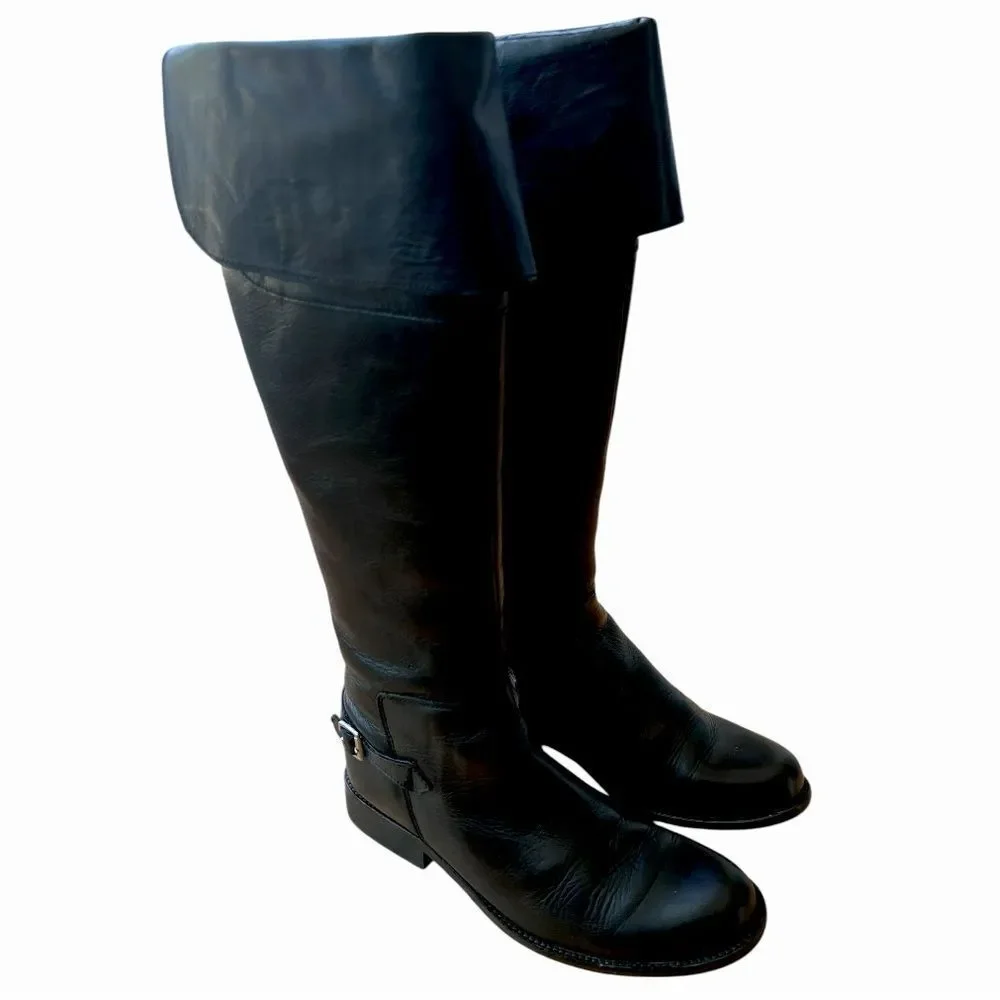 Steve Madden Above the knee Black Leather Silver Buckles Riding Boots Sz 8.5